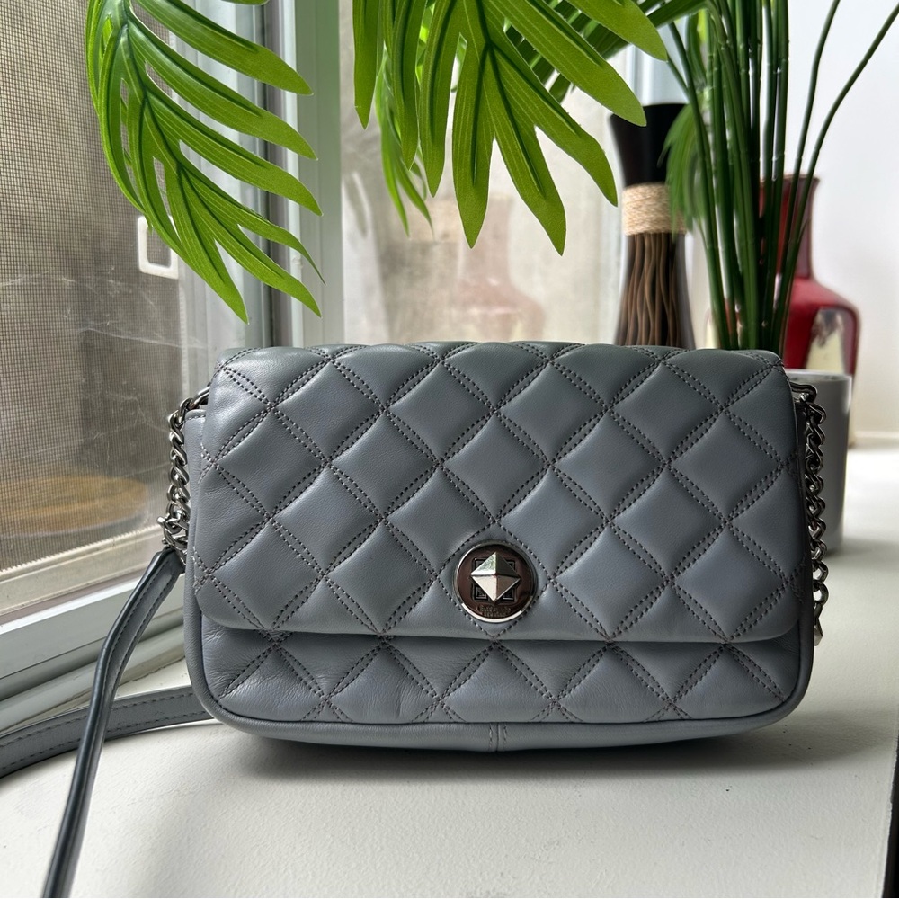 Kate Spade Natalia Flap Turnlock Crossbody Bag Wallet Chain Blue Quilted Leather